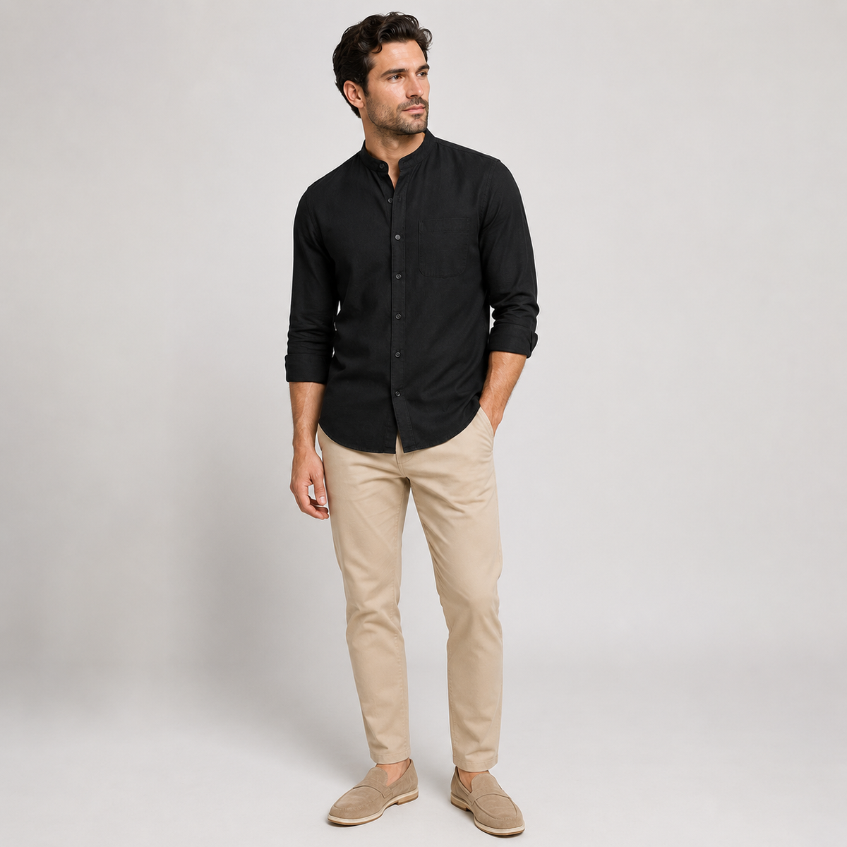 Camisa Siena Texturizada/Cuello Mao