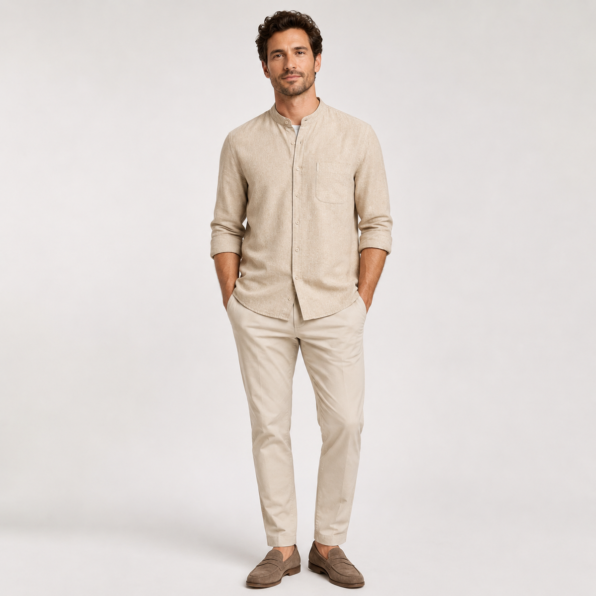 Camisa Siena Texturizada/Cuello Mao