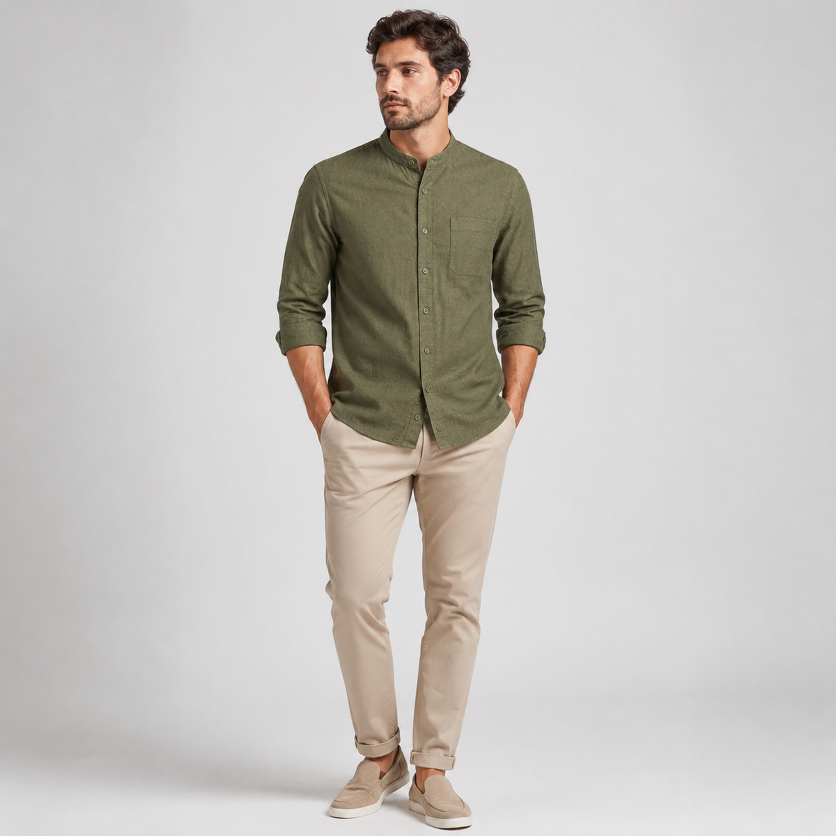Camisa Siena Texturizada/Cuello Mao